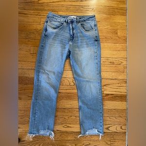Zara light wash women’s size 10 jeans with distressed ankle-grazer style